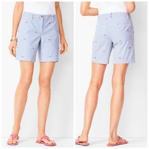 Talbots Girlfriend Chino Shorts Embroidered Watermelon Blue White Size 12